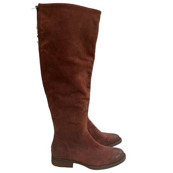 Born Shoes - Born Women's Borman Dark Burnt Red  Suede Riding Boots Size 9